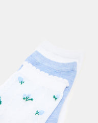 3 SPRING PACK FLOWER SOCKS WHITE MULTI